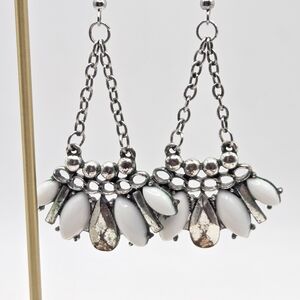 Paparazzi Silver and White Chandelier Earrings